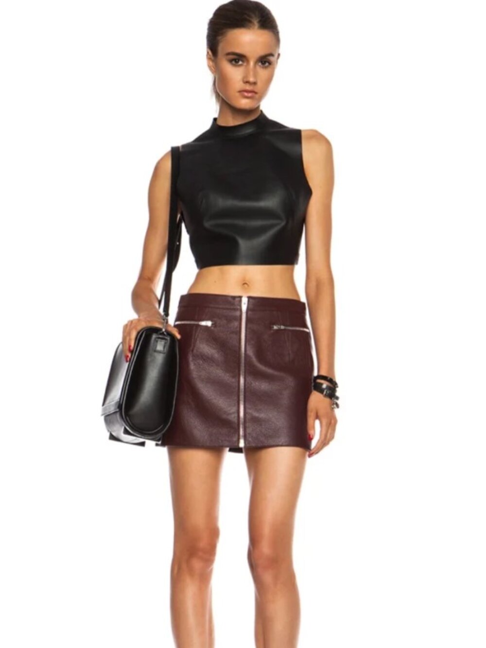 Alexander Wang Cowhide Leather Miniskirt Oxblood Size 4